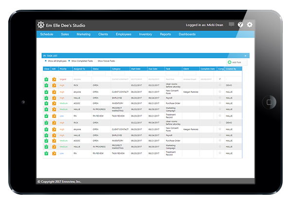 Photo of Example of Task Management Screen in Software