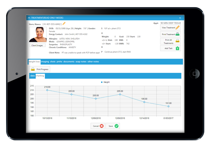 Photo of Ipad with Example of Software Screen for Weight Loss Tracking